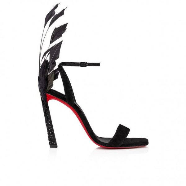 Christian Louboutin Condora Queen Plume 100 Mm Sandales en Veau Velours et Plumes Noires – Image 2