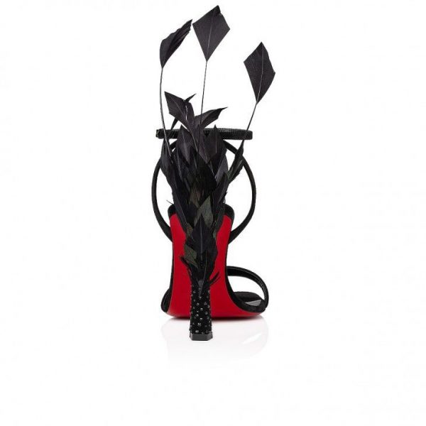Christian Louboutin Condora Queen Plume 100 Mm Sandales en Veau Velours et Plumes Noires – Image 3