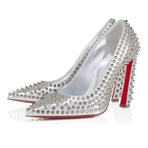 Christian Louboutin Condora Spikes 100 mm Escarpins Cuir Nappa Irisé et Speccchio Argent