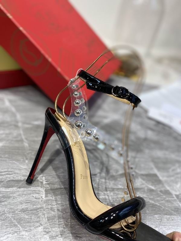 Christian Louboutin Corinetta Sandales 100mm Cuir Verni Specchio PVC Noir – Image 3