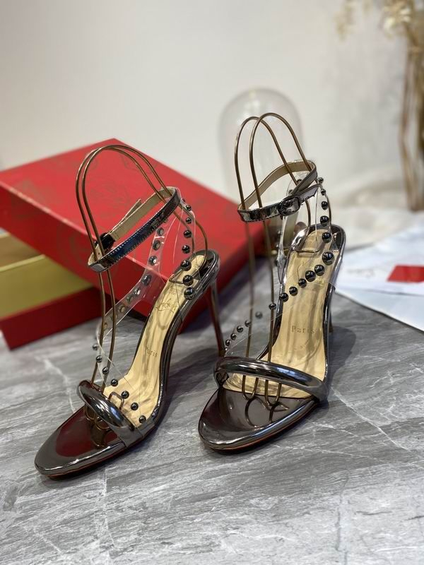 Christian Louboutin Corinetta Sandales 100mm Cuir Verni Specchio PVC Gunmetal