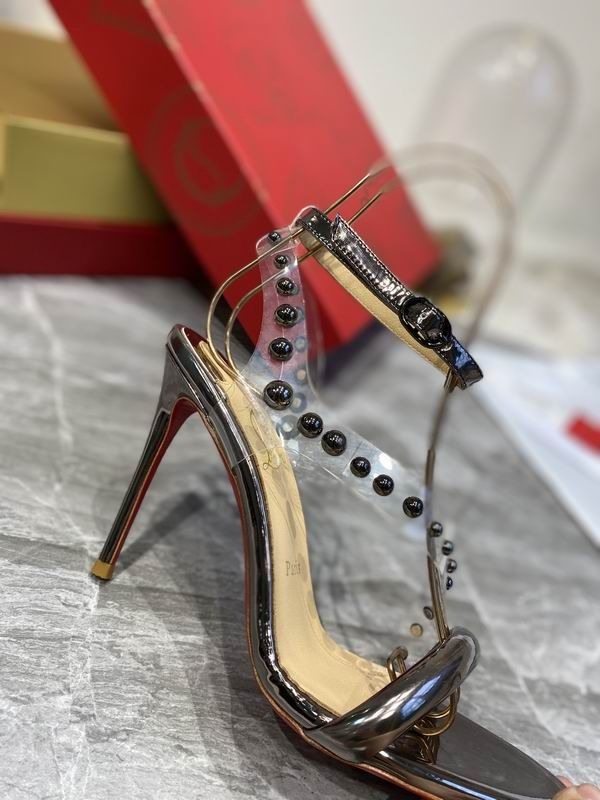 Christian Louboutin Corinetta Sandales 100mm Cuir Verni Specchio PVC Gunmetal – Image 3