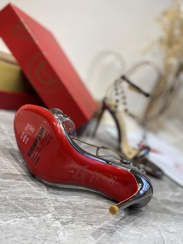 Christian Louboutin Corinetta Sandales 100mm Cuir Verni Specchio PVC Gunmetal – Image 4