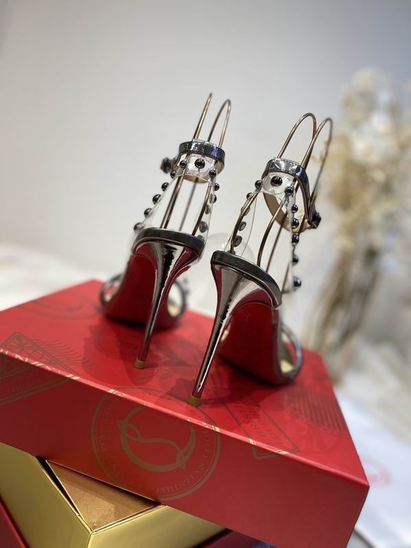 Christian Louboutin Corinetta Sandales 100mm Cuir Verni Specchio PVC Gunmetal – Image 5