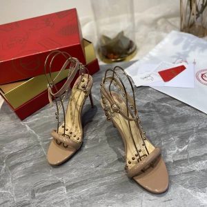 Christian Louboutin Corinetta Sandales 100mm Cuir Verni Specchio PVC Nude
