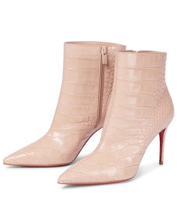 Christian Louboutin Bottines en Cuir à Effet Croco Rose – Image 3