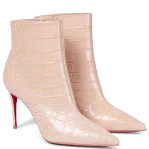 Christian Louboutin Bottines en Cuir à Effet Croco Rose