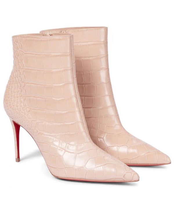 Christian Louboutin Bottines en Cuir à Effet Croco Rose