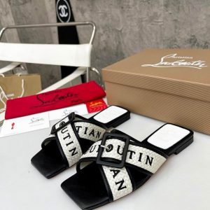 Christian Louboutin Crossimule Sandales Cuir Noir Blanc