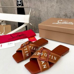 Christian Louboutin Crossimule Sandales Cuir Marron Foncé