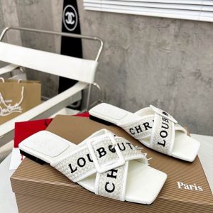 Christian Louboutin Crossimule Sandales Cuir Blanc