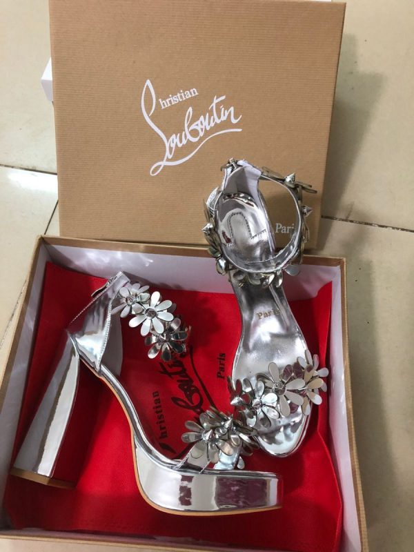 Christian Louboutin Daisy Spikes Alta Escarpins 130mm Cuir Métallique Argent