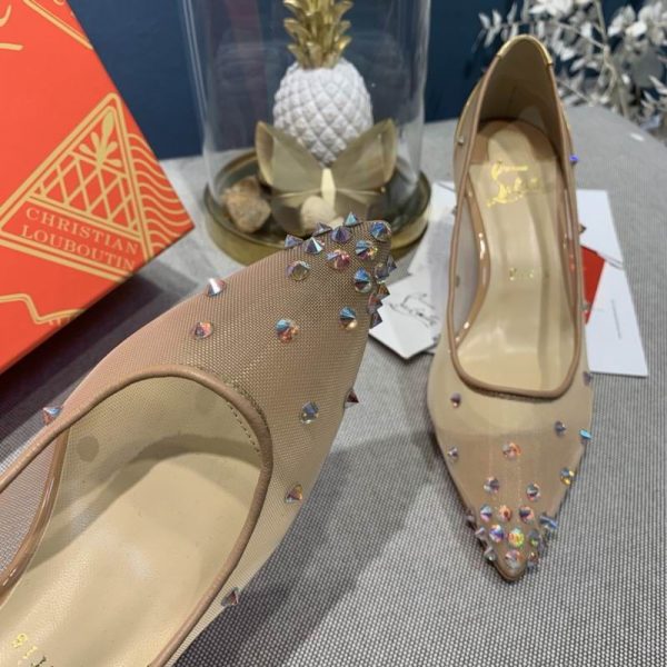 Christian Louboutin Degrastrass escarpins 100 mm ornés de cristaux et de clous en résille nude – Image 2