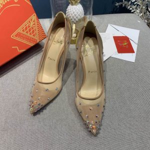 Christian Louboutin Degrastrass escarpins 100 mm ornés de cristaux et de clous en résille nude
