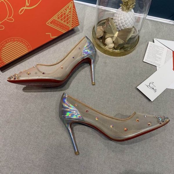 Christian Louboutin Degrastrass escarpins 100 mm ornés de cristaux et de clous en résille argentée – Image 2