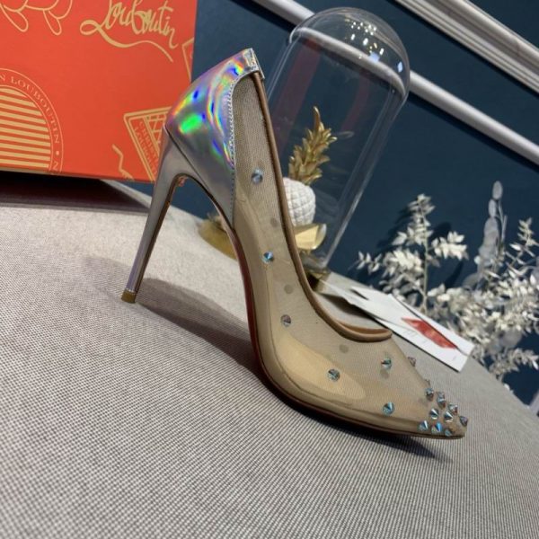 Christian Louboutin Degrastrass escarpins 100 mm ornés de cristaux et de clous en résille argentée – Image 4