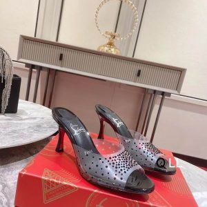 Christian Louboutin Degramule Mules Ornés 80 mm PVC et Cuir Noir