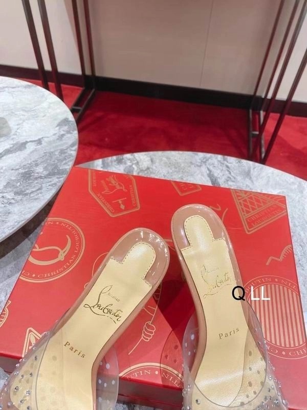 Christian Louboutin Degramule Mules Ornés 80 mm PVC et Cuir Nude – Image 2