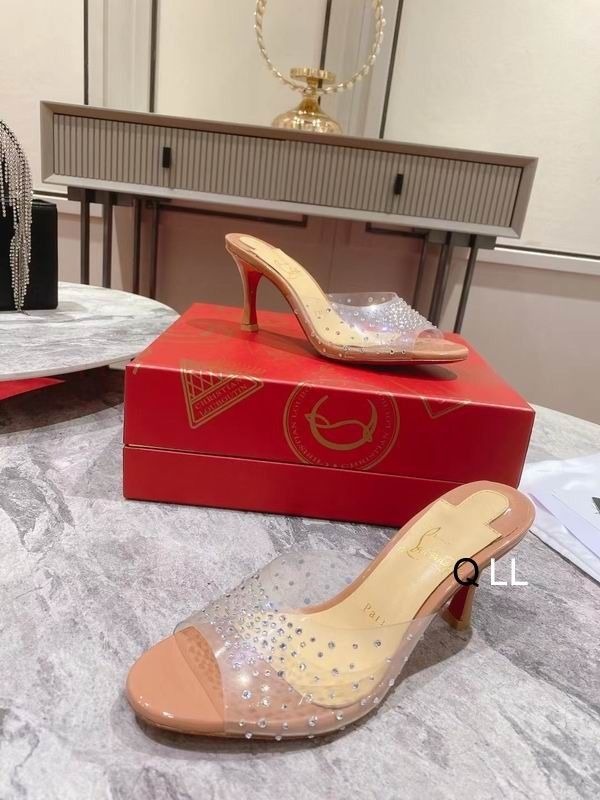 Christian Louboutin Degramule Mules Ornés 80 mm PVC et Cuir Nude – Image 3