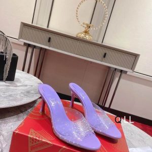 Christian Louboutin Degramule Mules Ornés 80 mm PVC et Cuir Violet