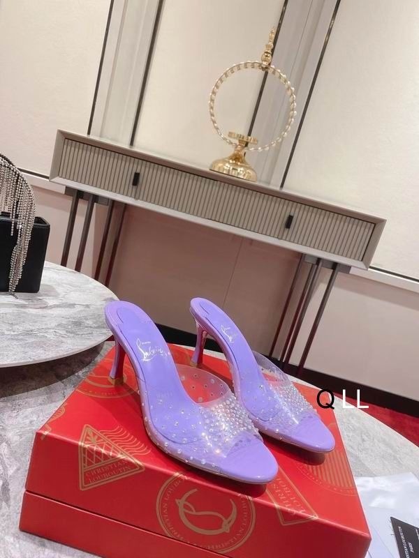 Christian Louboutin Degramule Mules Ornés 80 mm PVC et Cuir Violet