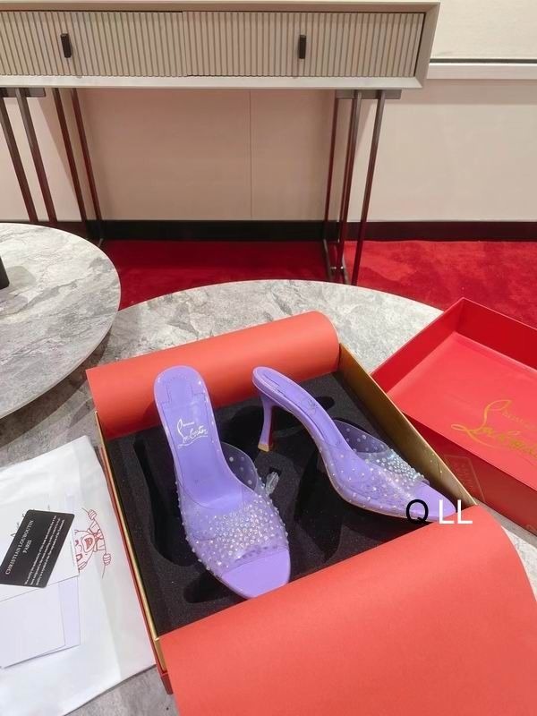 Christian Louboutin Degramule Mules Ornés 80 mm PVC et Cuir Violet – Image 3