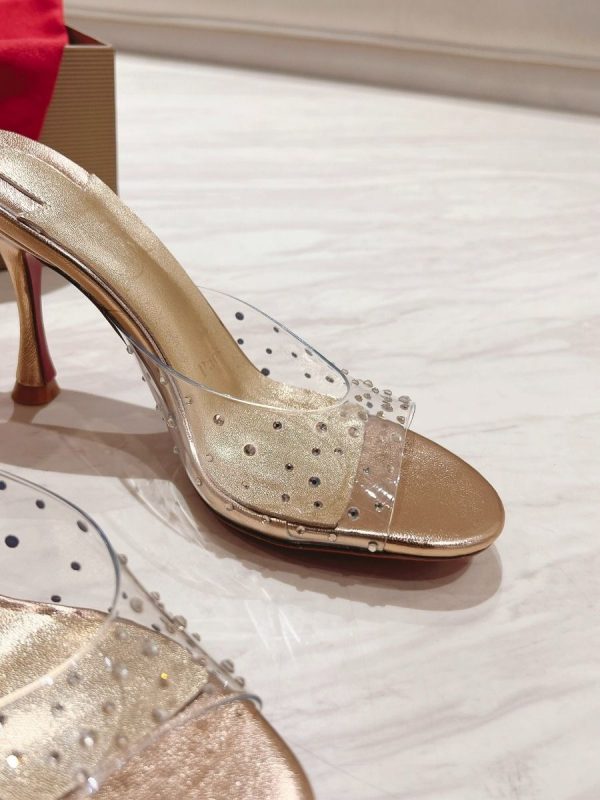 Christian Louboutin Mules Degramule Strass 85 mm en cuir champagne – Image 3
