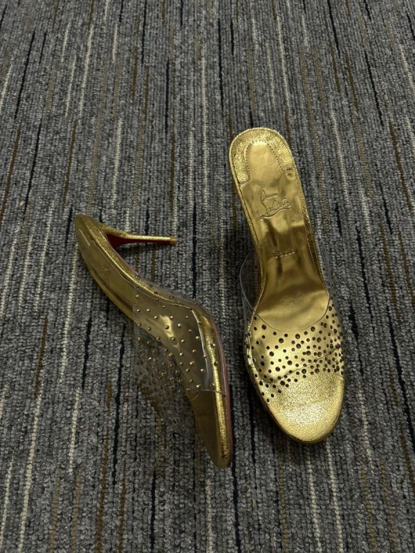 Christian Louboutin Mules Degramule Strass 85 mm or métallique – Image 3