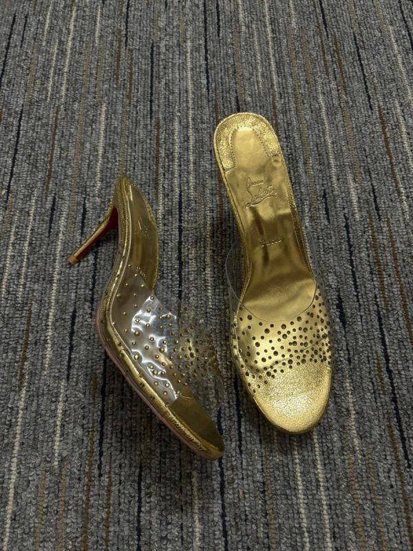 Christian Louboutin Mules Degramule Strass 85 mm or métallique