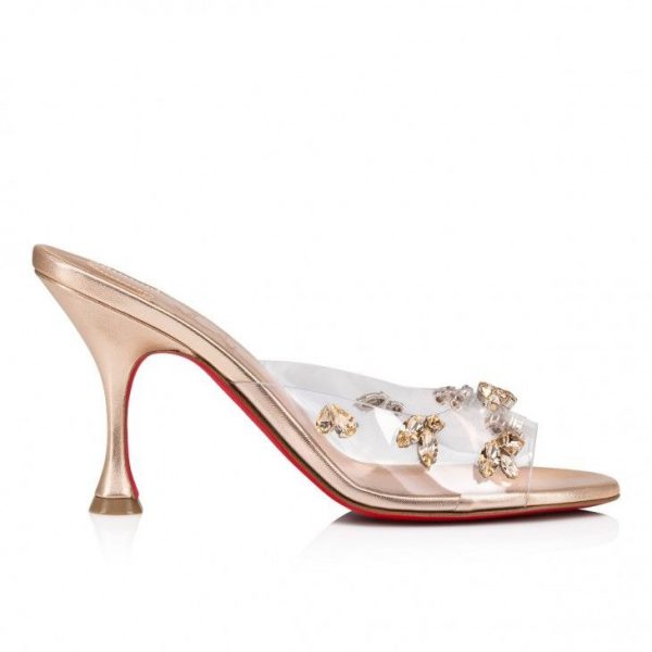 Christian Louboutin Degraqueen 85 mm Mules PVC et Cuir Nappa Irisé Pêche Clair – Image 2
