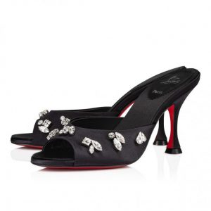 Christian Louboutin Degraqueen 85 Mm Mules Sandales Crêpe Satin Noir