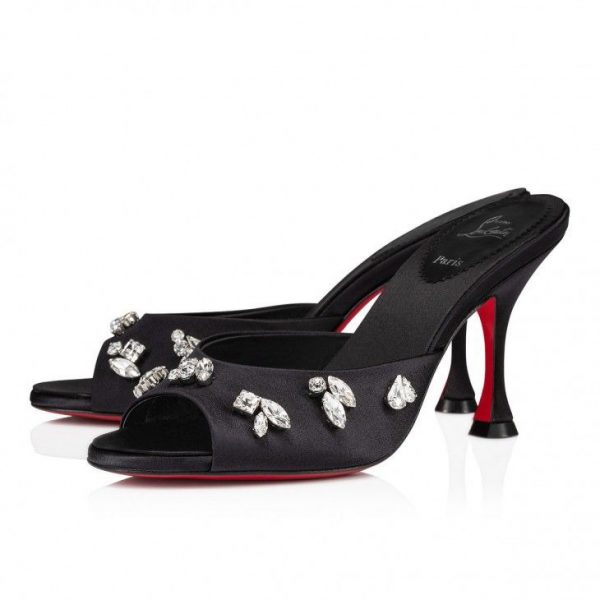 Christian Louboutin Degraqueen 85 Mm Mules Sandales Crêpe Satin Noir