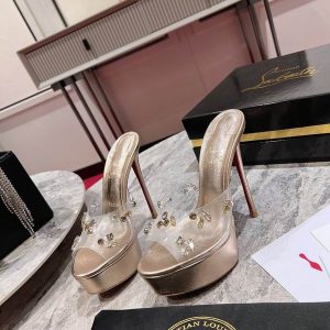 Christian Louboutin Degraqueen Alta Mules à Plateforme Embellies 130mm PVC Pêche Claire