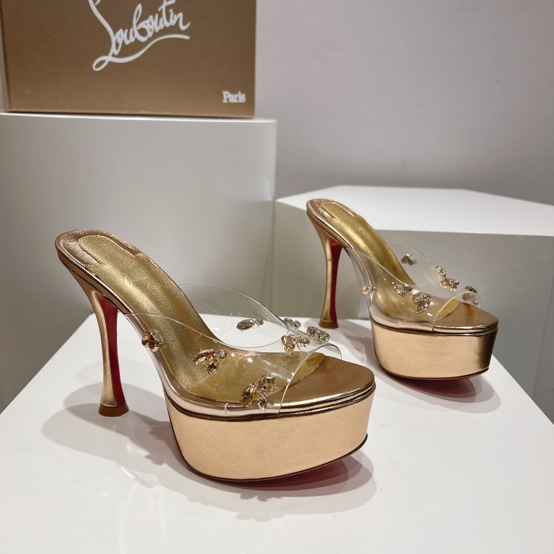 Christian Louboutin Degraqueen Alta sandales à plateforme 130 mm cuir PVC or