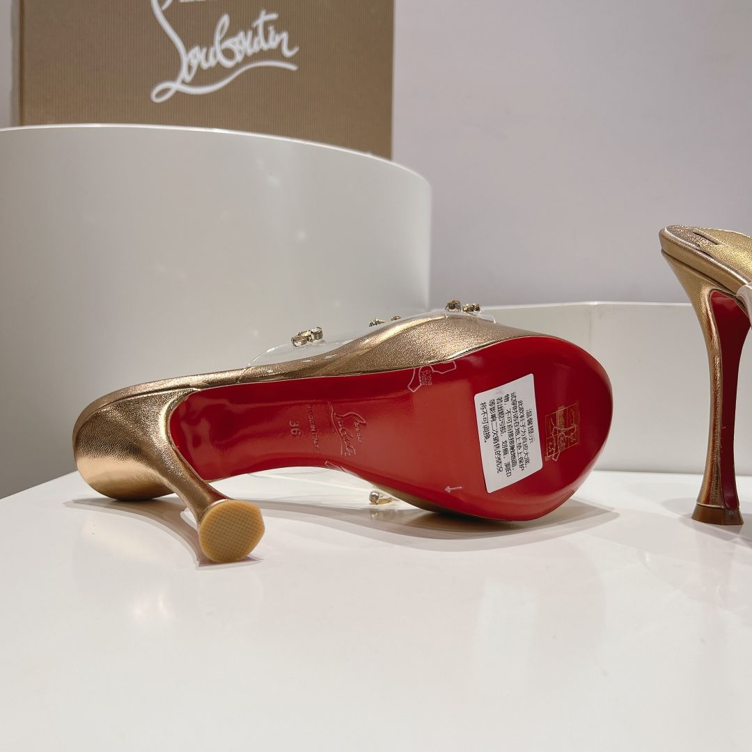 Christian Louboutin Degraqueen Alta sandales à plateforme 130 mm cuir PVC or – Image 4