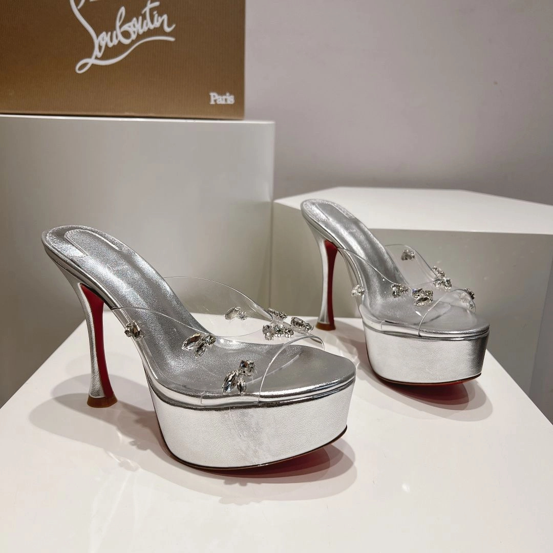 Christian Louboutin Degraqueen Alta sandales à plateforme 130 mm cuir PVC argent – Image 2