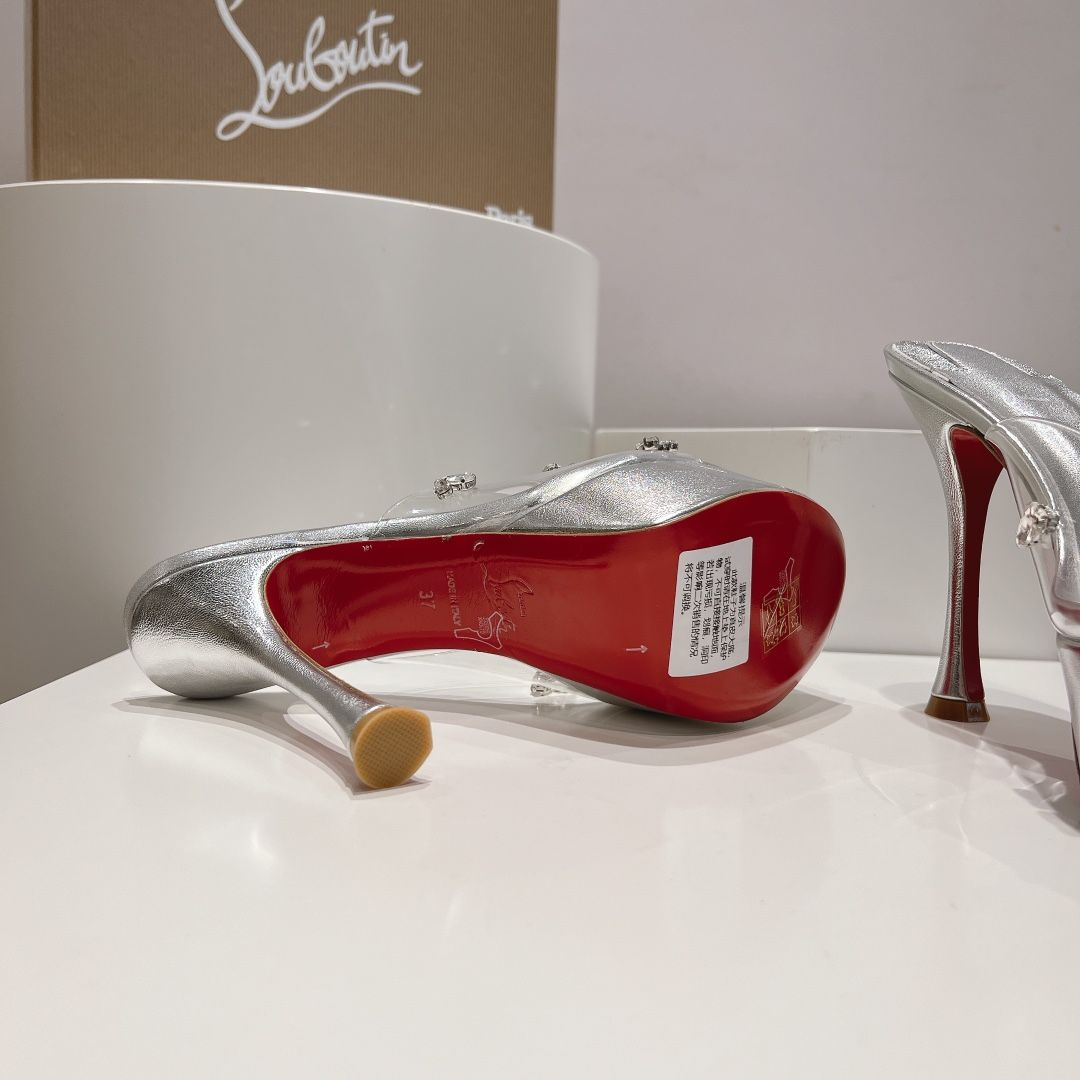 Christian Louboutin Degraqueen Alta sandales à plateforme 130 mm cuir PVC argent – Image 3