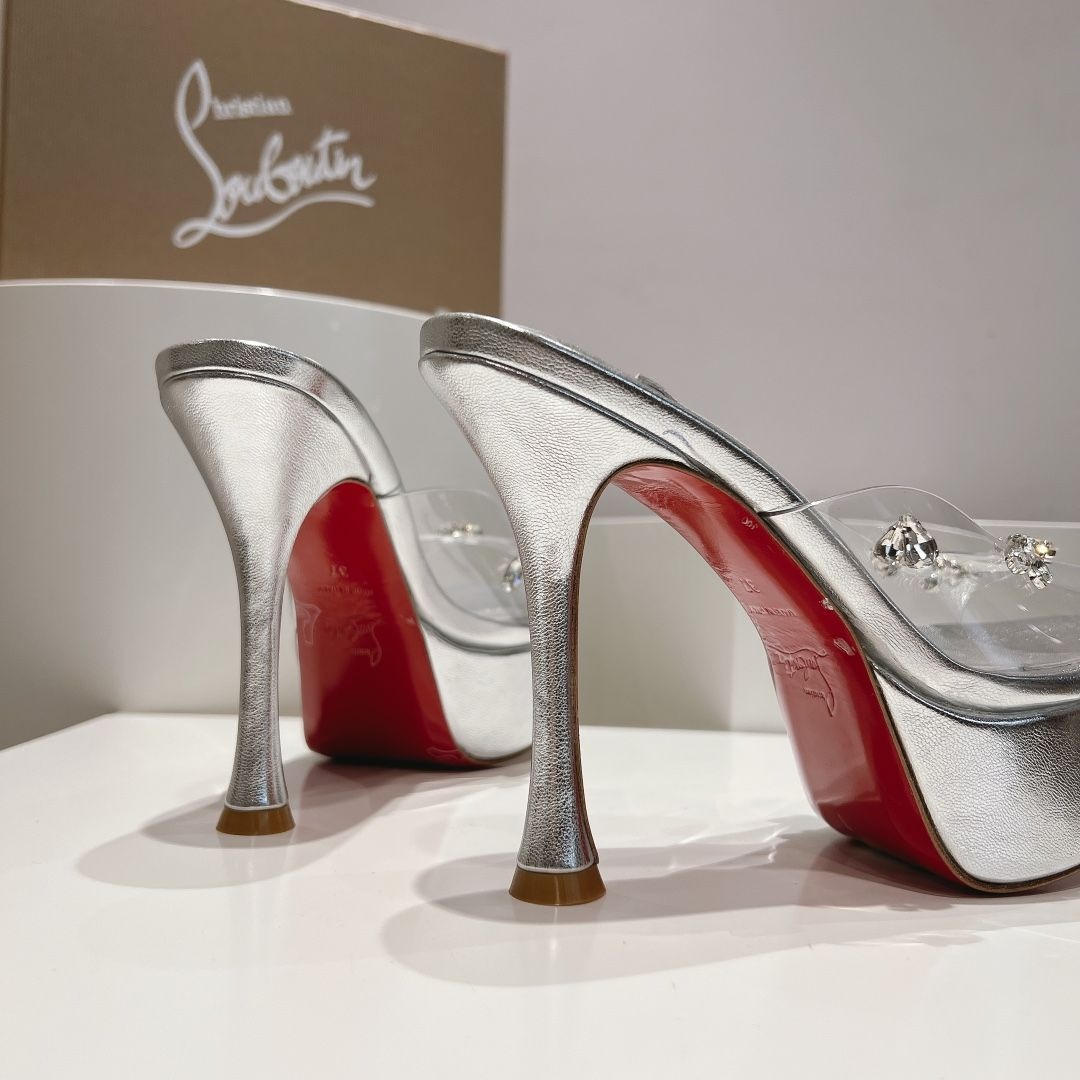 Christian Louboutin Degraqueen Alta sandales à plateforme 130 mm cuir PVC argent – Image 4