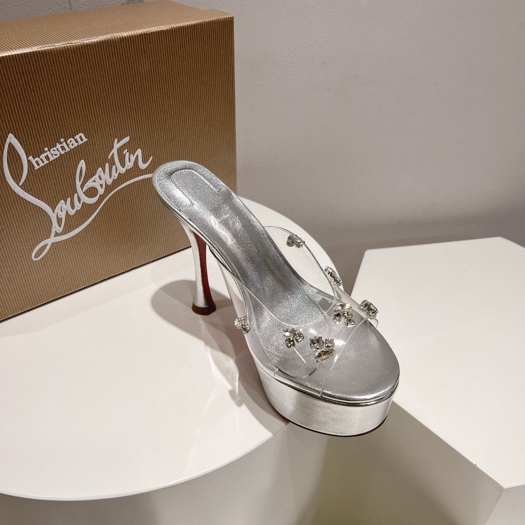 Christian Louboutin Degraqueen Alta sandales à plateforme 130 mm cuir PVC argent – Image 5