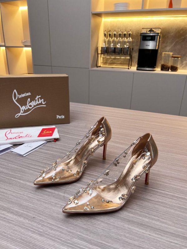 Christian Louboutin Degraqueen Escarpins 85mm PVC Nappa Pêche Clair – Image 2