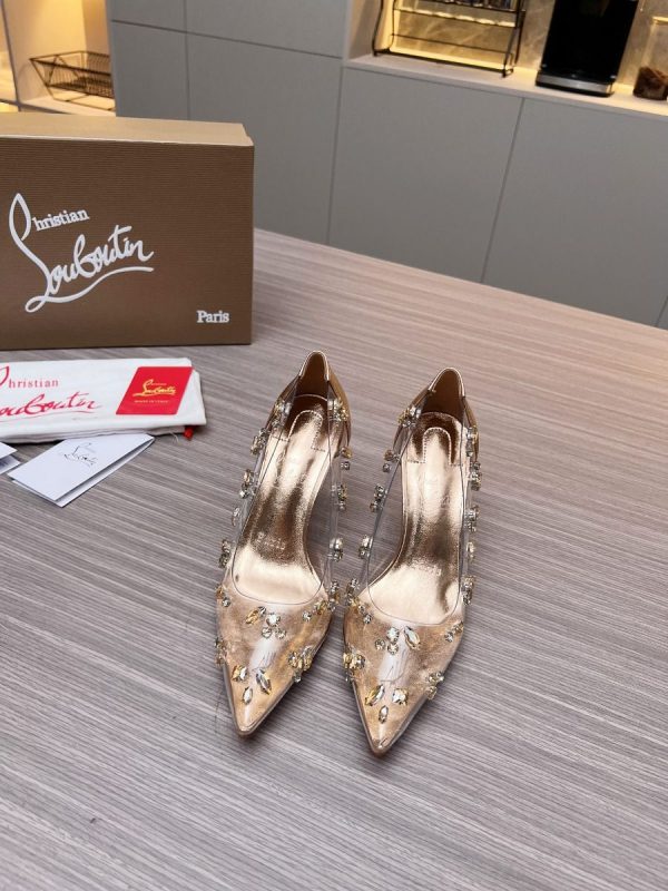 Christian Louboutin Degraqueen Escarpins 85mm PVC Nappa Pêche Clair – Image 3