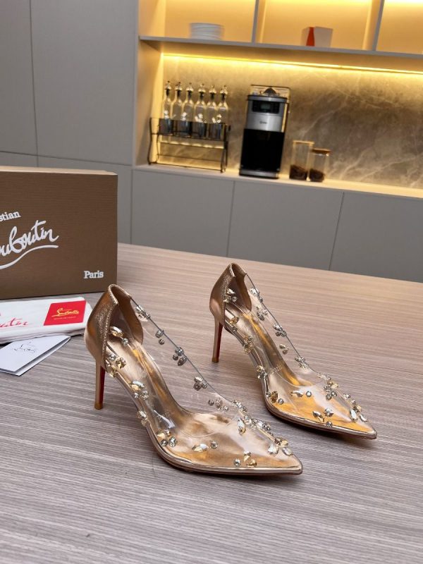 Christian Louboutin Degraqueen Escarpins 85mm PVC Nappa Pêche Clair