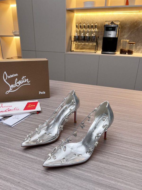 Christian Louboutin Degraqueen Escarpins 85mm PVC Nappa Argent – Image 2