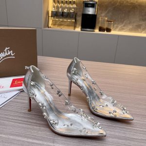 Christian Louboutin Degraqueen Escarpins 85mm PVC Nappa Argent