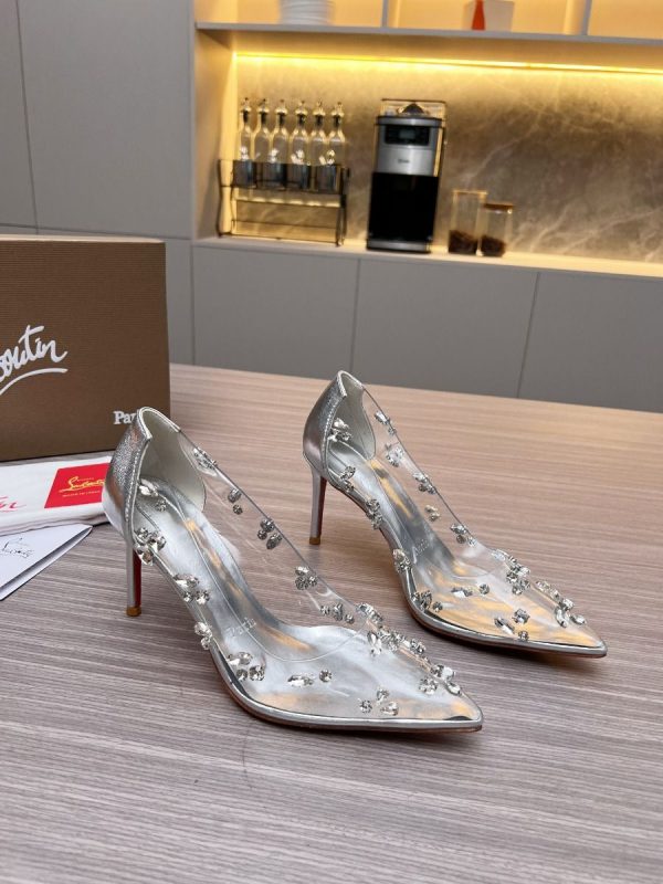 Christian Louboutin Degraqueen Escarpins 85mm PVC Nappa Argent