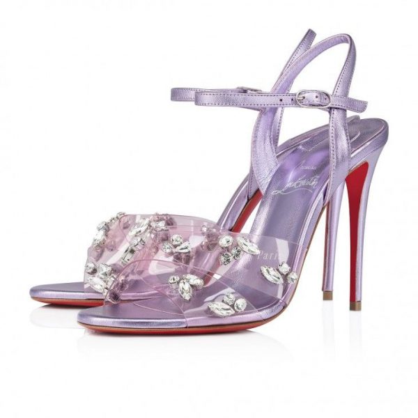 Sandales Christian Louboutin Degrasandal Queen 100 mm en PVC, cuir nappa irisé parme