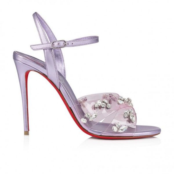 Sandales Christian Louboutin Degrasandal Queen 100 mm en PVC, cuir nappa irisé parme – Image 2