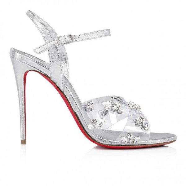 Sandales Christian Louboutin Degrasandal Queen 100 mm en PVC, cuir nappa irisé argenté – Image 2