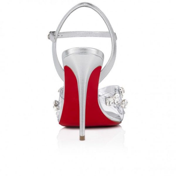 Sandales Christian Louboutin Degrasandal Queen 100 mm en PVC, cuir nappa irisé argenté – Image 3