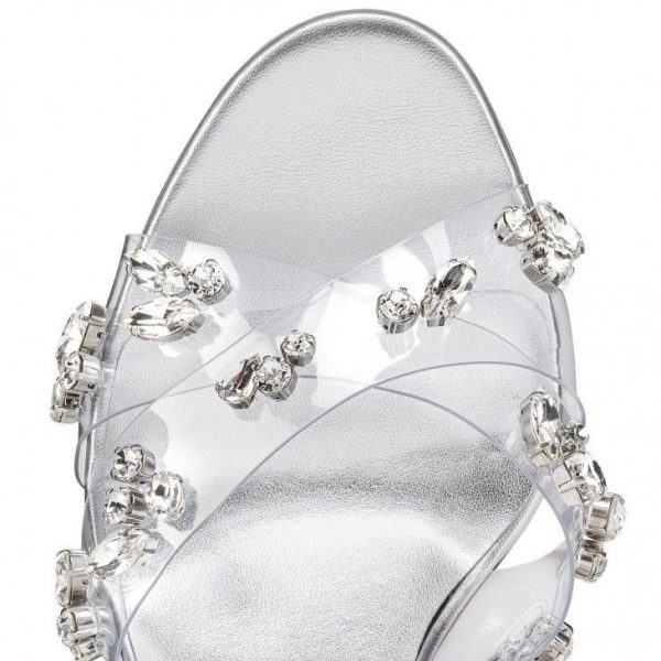Sandales Christian Louboutin Degrasandal Queen 100 mm en PVC, cuir nappa irisé argenté – Image 4